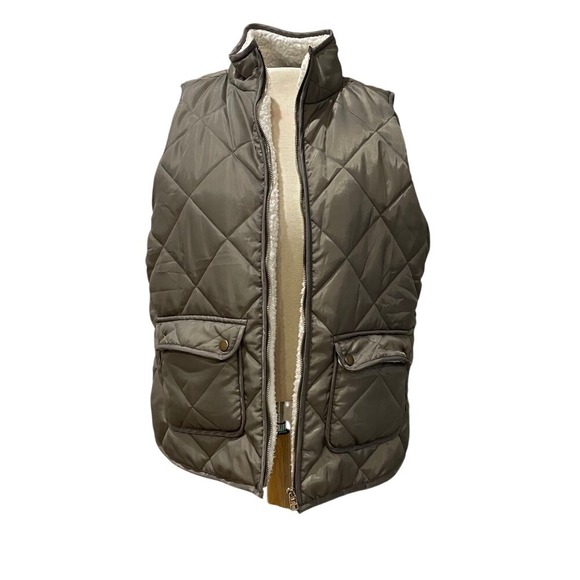 Mud Pie Jackets & Blazers - Mud Pie Quilted Vest Sherpa Lined Pockets Olive Green Casual‎ Size L